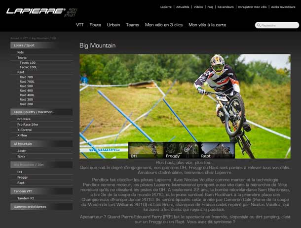 The revamped site Lapierre and displays the range 2012